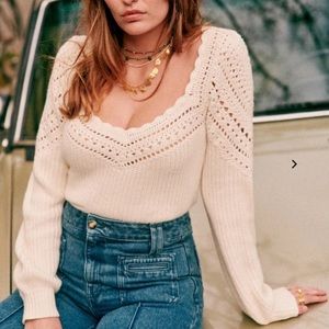 Sézane Manon Jumper Knitwear Crochet Sweater in Ecru NWOT